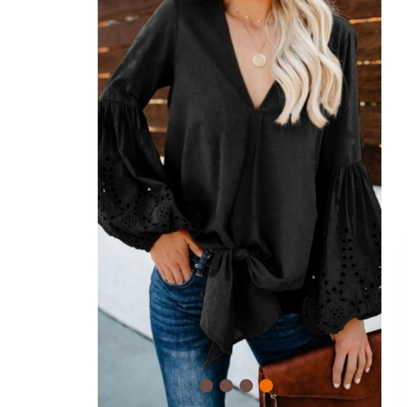 💕(LAST ONE) Black Rhapsody Cotton Tie Front Top - Picture 3 of 4